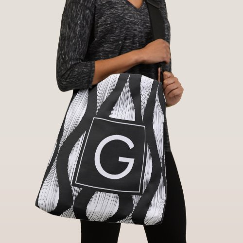 Custom monogram black and white ikat pattern crossbody bag