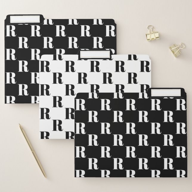 Custom Monogram Black and White Letter Pattern File Folder (Set)