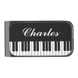 Custom monogram black and white piano keys gunmetal finish money clip