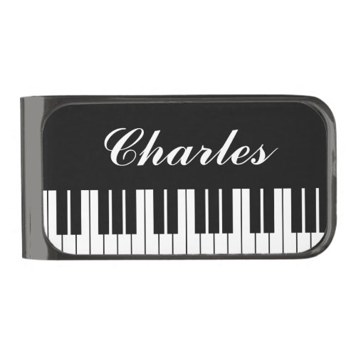 Custom monogram black and white piano keys gunmetal finish money clip