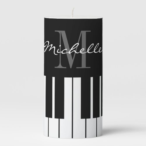 Custom monogram black and white piano keys pillar candle