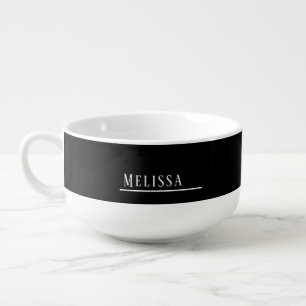 Custom monogram, black and white soup mug