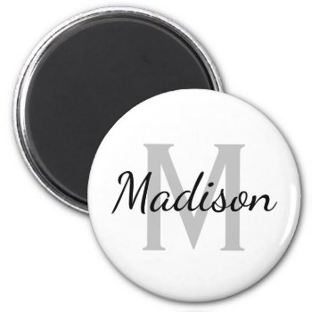 Custom Monogram Black And White Standard Round Magnet by logotees at Zazzle