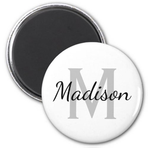 Custom monogram black and white standard round magnet