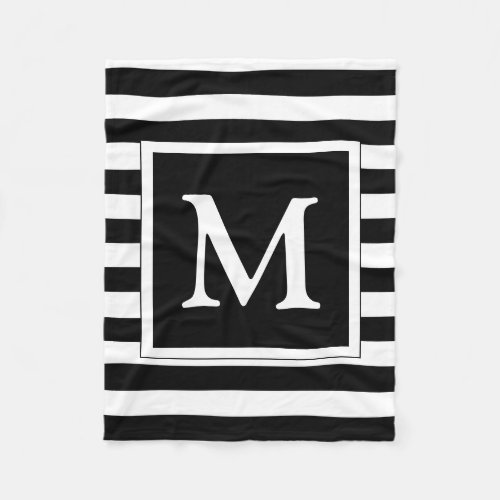 Custom Monogram Black and White Striped Pattern Fleece Blanket