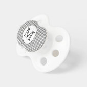 Custom Monogram. Black and White with Gray Check. Pacifier (Front Right)