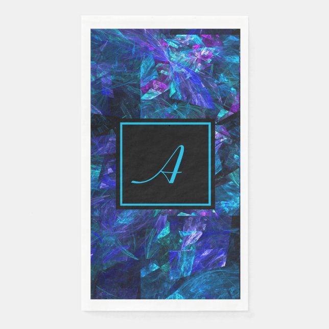 Custom Monogram Black Blue Abstract Birthday Paper Guest Towels (Front)