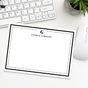 Custom Monogram Black Border Stationery Note Card