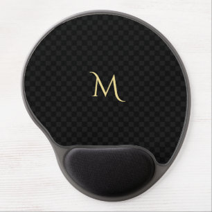 Custom Monogram Black Check Pattern Ergonomic Gel Mouse Pad