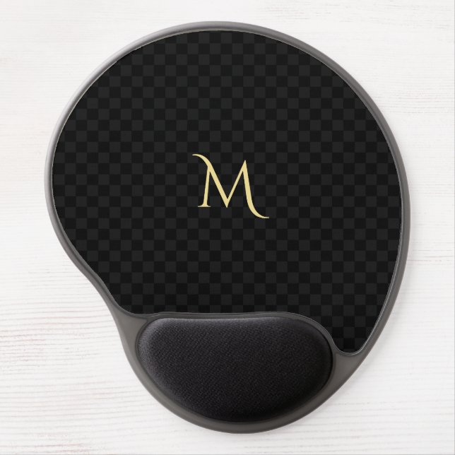 Custom Monogram Black Check Pattern Ergonomic Gel Mouse Pad (Front)