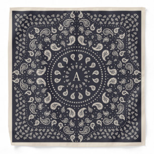 Custom Monogram Black Cream Paisley Bandana