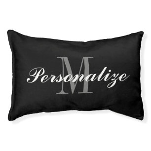 Custom monogram black dog bed with zippered cover