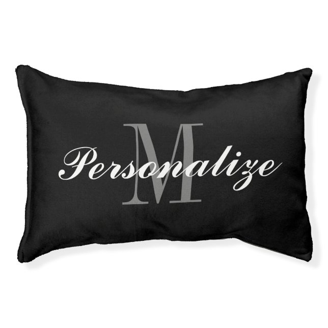 Custom monogram black dog bed with zippered cover (Front)