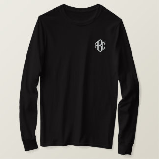 Custom Monogram Black Embroidered Long Sleeve T-Shirt