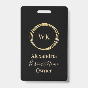 Custom Monogram Black Gold Employee Name Badge