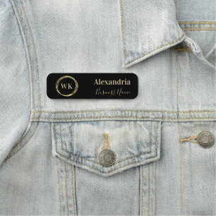 Custom Monogram Black Gold Employee Name Tag
