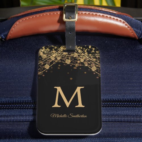 Custom Monogram Black Gold Girly  Luggage Tag