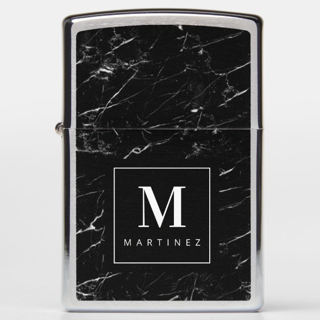 Custom Monogram Black Marble Zippo Lighter (Front)
