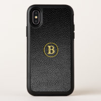 Custom Monogram Black Pebbled Leather OtterBox Symmetry iPhone X Case