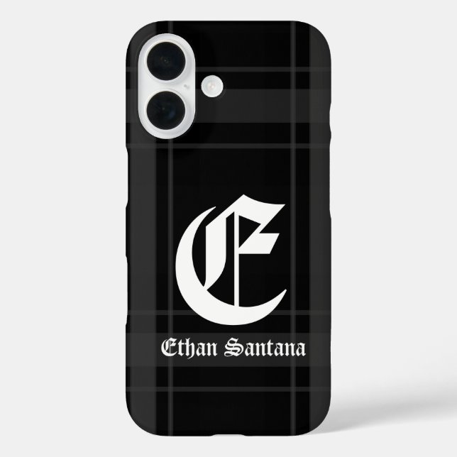 Custom Monogram Black Plaid Case-Mate iPhone Case (Back)