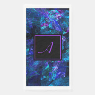Custom Monogram Black Purple Abstract Birthday Paper Guest Towels