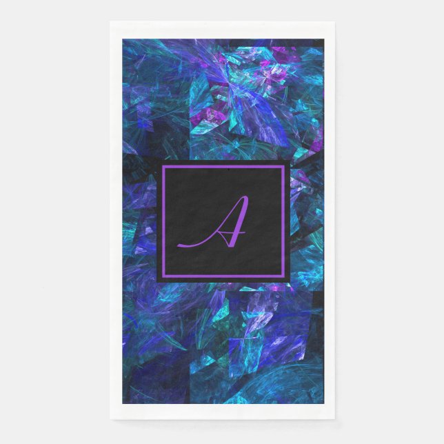 Custom Monogram Black Purple Abstract Birthday Paper Guest Towels (Front)