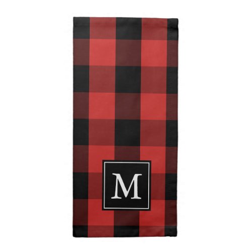 Custom Monogram Black Red Buffalo Plaid Pattern Cloth Napkin
