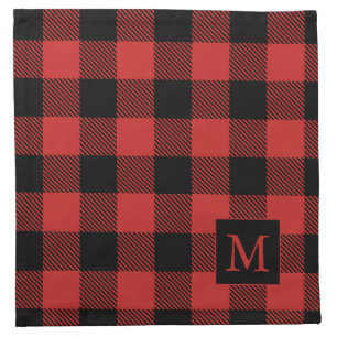 Custom Monogram Black Red Buffalo Plaid Pattern Cloth Napkin