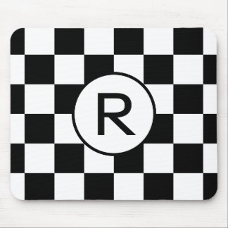 Custom Monogram Black White Checkerboard Pattern Mouse Pad