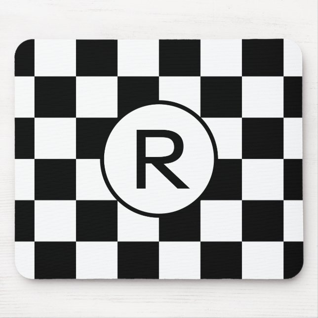 Custom Monogram Black White Checkerboard Pattern Mouse Pad (Front)
