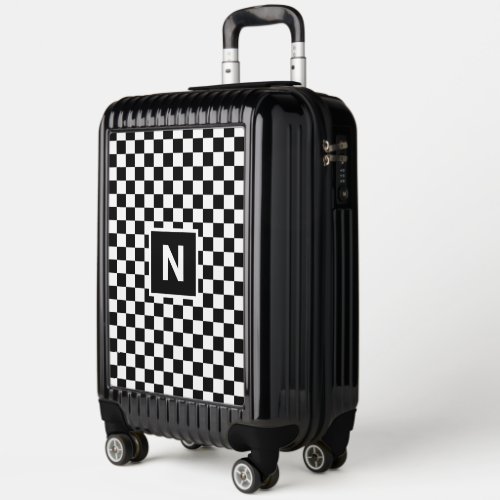 Custom Monogram Black White Checkered Pattern Luggage