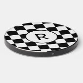 Custom Monogram Black White Checkered Pattern Wireless Charger (Front 2)