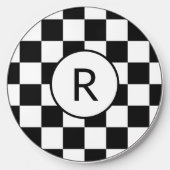 Custom Monogram Black White Checkered Pattern Wireless Charger (Front)