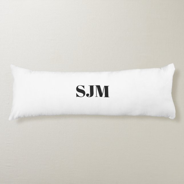 Custom monogram black white initials name body pillow (Front)