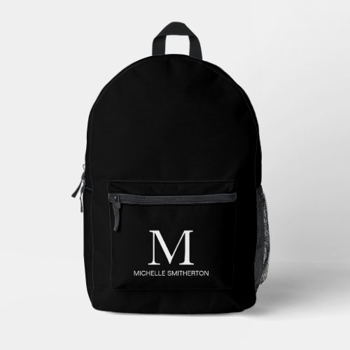Custom Monogram Black White Minimalist Printed Backpack