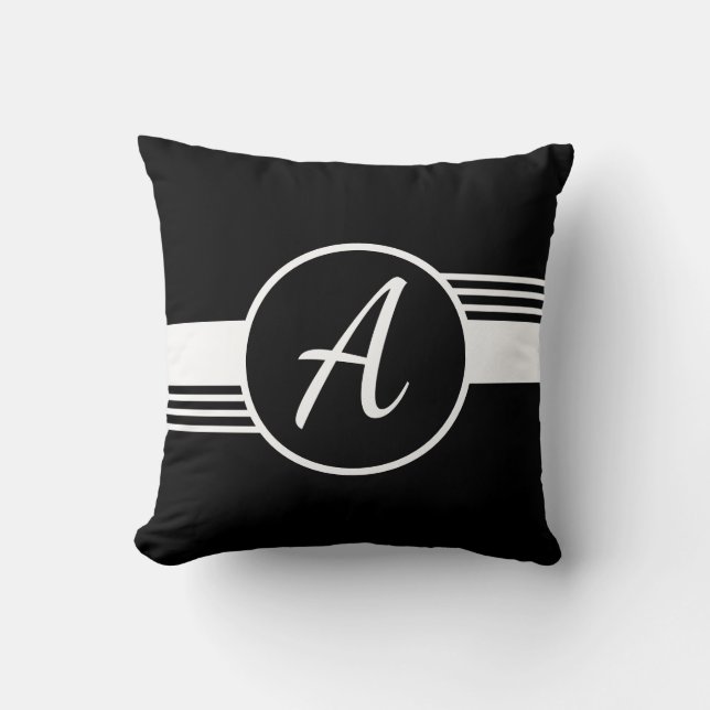 Custom Monogram Black & White Pillow (Front)