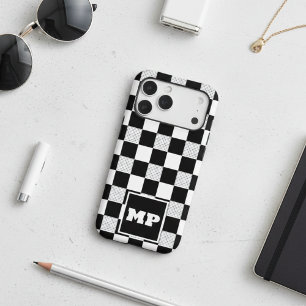 Custom Monogram Black & White Vintage Checkerboard iPhone 17 Pro Max Case
