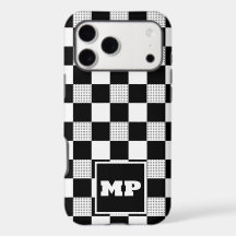 Custom Monogram Black & White Vintage Checkerboard