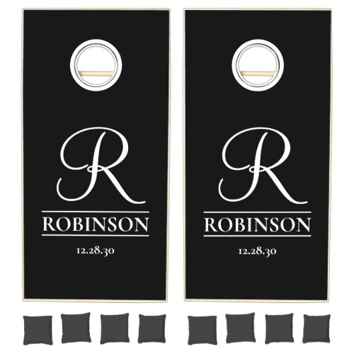 Custom Monogram Black White Wedding Gift Cornhole Set