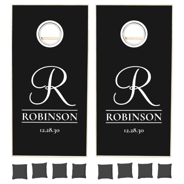 Custom Monogram Black White Wedding Gift Cornhole Set (Set)