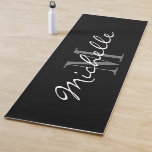 Custom monogram black yoga mat for workout<br><div class="desc">Custom monogram black yoga mat for workout. Elegant design for yoga lessons, class trainer, coach or gym instructor. Fun personal fitness equipment gift for him or her. Add your own glamorous name and monogrammed initial. Sports material for yoga poses. Stylish script typography template. Novelty Birthday gift ideas for men and...</div>