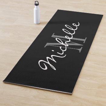 Custom Monogram Black Yoga Mat For Workout by logotees at Zazzle