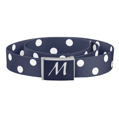 Custom Monogram Blue and White Polka Dot Belt