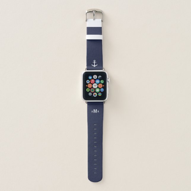 Custom Monogram Blue Apple Watch Band (Nautical) (Front)