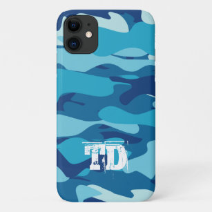 Custom monogram blue army camo camouflage iPhone 11 case
