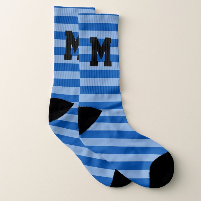 Custom monogram blue bold stripe pattern socks