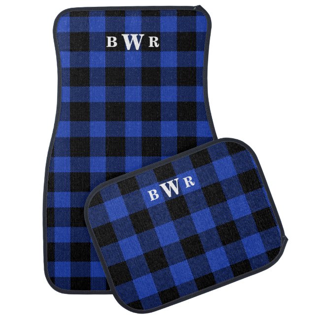 Custom Monogram Blue Buffalo Plaid Car Floor Mat (Set)