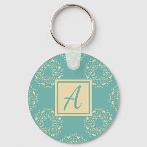 Custom Monogram Blue Floral Pattern Keychain