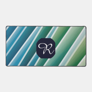 Custom Monogram Blue Green Abstract Desk Mat