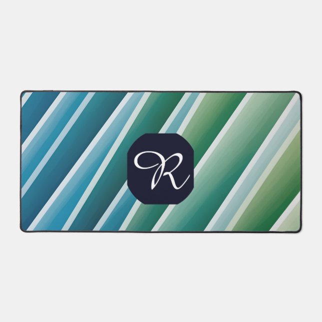 Custom Monogram Blue Green Abstract Desk Mat (Front)